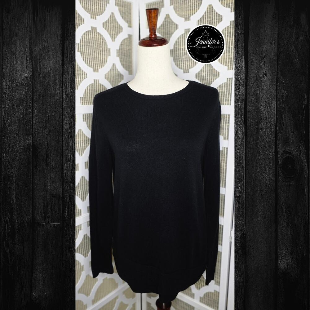 J. Jill Women's Black Crew Neck Hi-Low Hem Pullover Sweater Size Small
